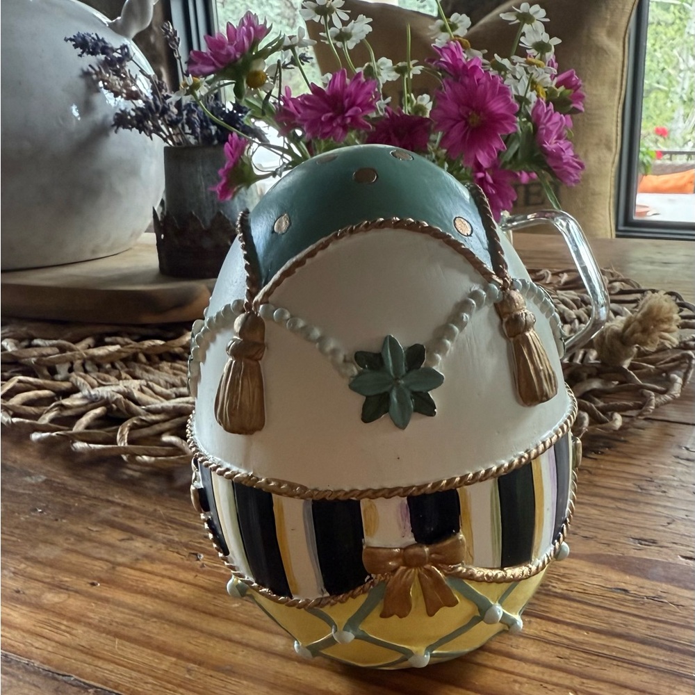MacKenzie-Childs Decorative Egg with Green, Gold, and Cream Accents